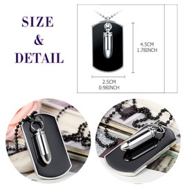 feilok Men's Necklace with Dog Tag Dog Tag Bullet Pendant Military Style Men's Stainless Steel Chain for Men Boys, Stainless Steel