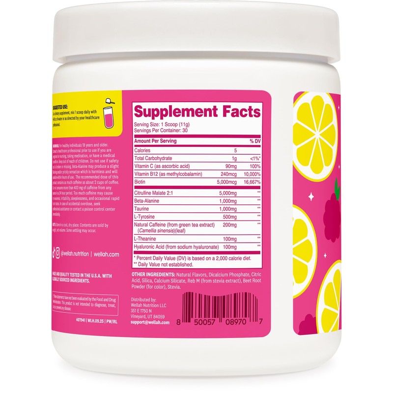 Wellah Get-Going Pre-Workout Drink Mix (Raspberry Lemonade Flavored, 30 Servings)