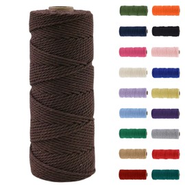 MORAINJAY Macrame Yarn 2 mm, Macrame Yarn Brown, Macrame Cotton Yarn 2 mm x 100 m, Cotton Cord Natural, Cotton Craft Cord for Crafts, Knitting, Boho Decoration, DIY Craft, Wall Hanging, Living Room,