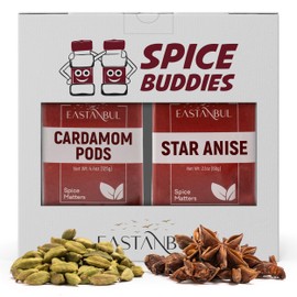 Cardamom Pods and Star Anise, Green Cardamom Pods Whole 4.4oz + Star Anise Whole 2.1oz,%100 Natural Anise Star and Whole Cardamom, Perfect for Star Anise Tea and Green Cardamom Tea, Spice Buddies