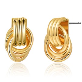 RAUCHBE Chunky Gold Earrings for Women Large Knot Earrings Geometric Dangle Drop Earrings Jewelry