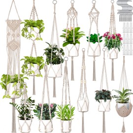 12 Pcs Macrame Plant Hangers Macrame Hanging Planters for Indoor Plants Handmade Boho Hanging Plant Holder for Outdoor Home Decor Wall Flower Pots Basket (White)