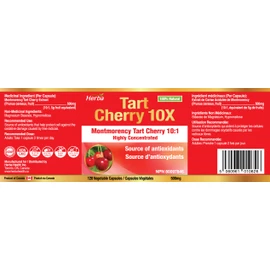 Herba Herba Organic Tart Cherry Capsules – 10,000mg Per Day | 120 Capsules | 10:1 Cherry Pills Extract | Montmorency Tart Cherry Supplement for Antioxidants | 60 Day Supply | Made in Canada
