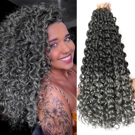 Gogo Curl Crochet Hair 18 Inch 9 Packs Ocean Wave Curly Crochet Hair for Black Women Pre-Looped Deep Wave Water Curly Braiding Extensions (T/Grey#, 18 Inch(9 Packs))