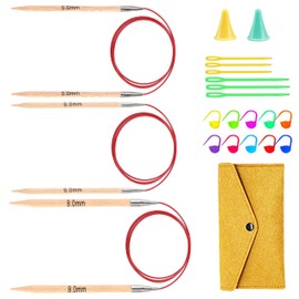 Yarniss Circular Knitting Needles with Cable 32”, Wooden Cable Knitting Needles US Size 8 10 11