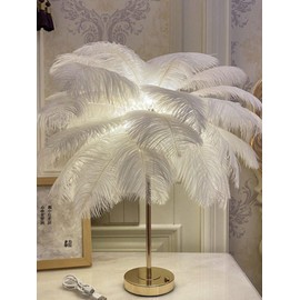 Creative White Ostrich Feather Table Lamp Bedside Lamp Light Luxury and Elegant Lampshade Night Light Table Lighting for Living Room Bedroom Home Decoration, Plug-in