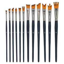 U.S. Art Supply 12 Piece Special Effects Artist Paint Brush Set - Professional Taklon Synthetic FX Brushes, Ribbon, Muti-Liner, Angular - Create Grass, Hair, Fur - Watercolor, Acrylic, Gouache, Oil