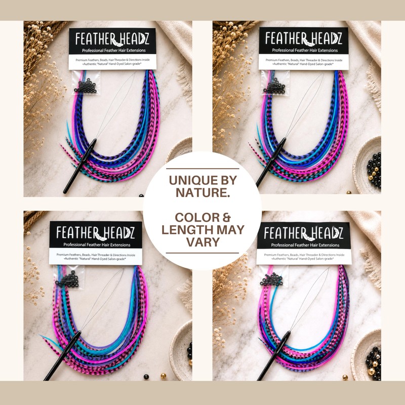 Feather Headz BEAUTIFUL REAL FEATHERS: 21pcs Purple Pink Turquoise Feather