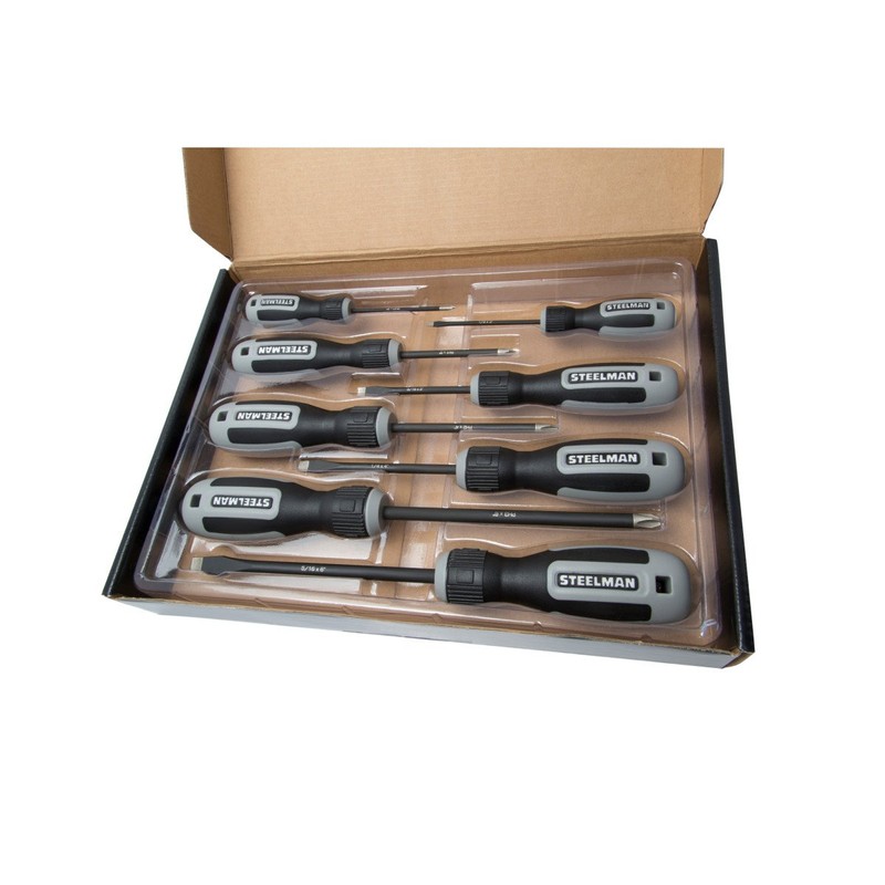 Steelman 8-Piece Diamond Tip Screwdriver Set, Variety of Slotted and