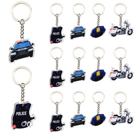 Serencatcher 12pcs Police Keychain Party Favors, Police Car Motorcycle Uniform Officer Hat Double-Sided Acrylic Keyrings for Birthday Baby Shower Officer Appreciation Gifts