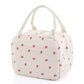 White Insulated Lunch Bags Strawberry Lunch Bags Cooler Tote Large Cute Lunch Bag Cream Cooler Tote Lunch Box for Women Work Picnic Camping Travel(White Strawberry)