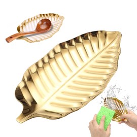 Spoon Holder Kitchen Rest No Rust No Shape Stainless Steel Golden Teaspoon Rest Leaf Shape Small Cooking Spoon Rest for Countertop Cutlery Spatula Tongs with Washing Up Sponge