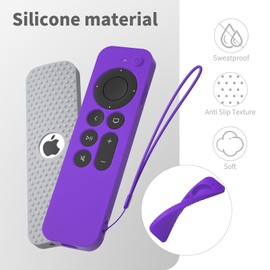 Hi Color Silicone Cover Compatible with Apple TV Siri Remote 3rd 2023 Shockproof Protective Case for Apple TV 4K 2nd 2021 Remote Sleeve with Lanyard (Purple)