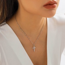 Clataly Cross Necklace for Women Simple Tiny Cross Pendant Necklaces Jewelry Gifts for Women Girl (Silver)