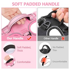 PoyPet No Pull Dog Harness, No Choke Reflective Dog Vest, Adjustable Pet Harnesses with Easy Control Padded Handle for Small Medium Large Dogs(Light Pink Matching Trim,L)