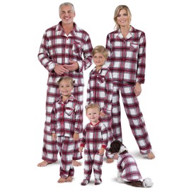 PajamaGram Christmas Pajamas For Family, Fireside Plaid, Kids 14 Red