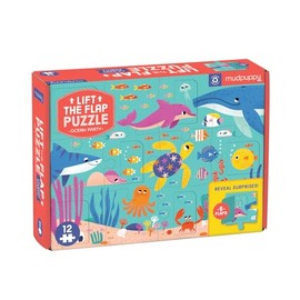 Mudpuppy Ocean Party Lift-The-Flap Puzzle, 12 Pieces, 18” x 13.75” – Jigsaw Puzzle Featuring Friendly Ocean Animals with 6 Flaps to Reveal Surprises, Exciting Activity Kids for Ages 2+, Multicolor
