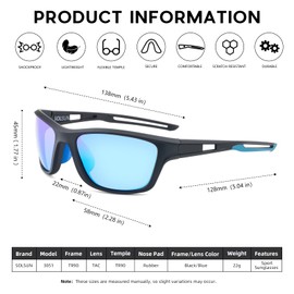 Solsun Sports Polarized Sunglasses For Men:Wrap Around Sunglasses UV Protection, Cycling Fishing Pugs Sun Glasses For Woman