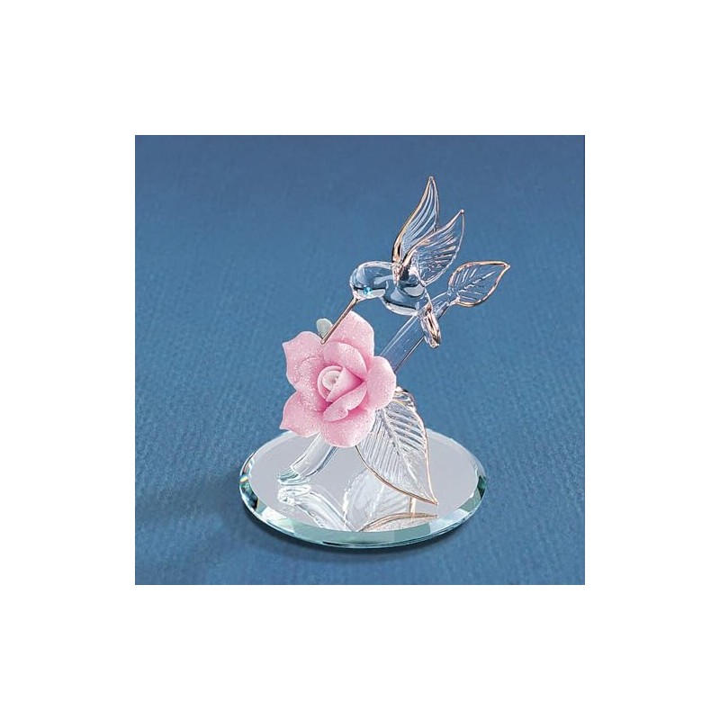 Goldia Hummingbird & Porcelain Rose Glass Figurine