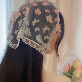 lace butterfly head bandana scarf LM-0635 Pastel/ONE 3ea