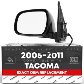 Driver Side Mirror Replacement - Compatible with 2005-2011 Toyota Tacoma - Powered Adjustment, Manual Folding, Flat Glass - Textured Black, 5H3P - OEM 87940-04180, TO1320256