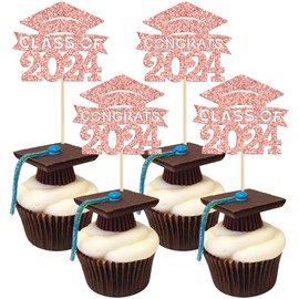 36 piezas de decoraciones para magdalenas de graduación 2023, decoraciones para fiestas temáticas de graduación 2023, color oro rosa