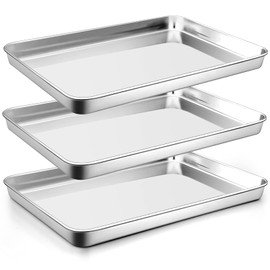 P&P CHEF 16 Inch Baking Cookie Sheet, Oven Pan Tray Stainless Steel Sheet Pan for Kitchen, Oven Bakeware for Multi Uses, Shiny Look & Dishwasher Safe, Healthy & Heavy Duty, 3Pcs