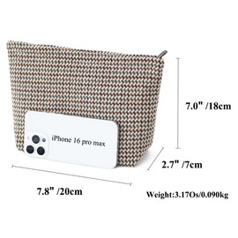 BBORGDC Large Capacity Plaid Tweed Makeup Bag - Travel Cosmetic Pouch & Toiletry Organizer with Zipper, Cloth Make Up Organizer for Daily Use, Gift for Women