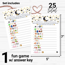 Twinkle Little Star Baby Shower Emoji Game, Guess the Storybook Pictionary Answers, Royal Blue and Gold Celestial, 25 Guest Pack, 5" x 7" Cards