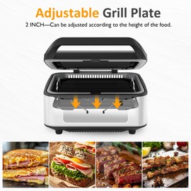 SUNVIVIPRO Electric Panini Press Sandwich Maker, 1300W Smokeless Indoor Grill with Removable Non-Stick Plates, Auto-Lift, Fan, Independent Upper Heating, Smart Time & Temperature Control, Silver