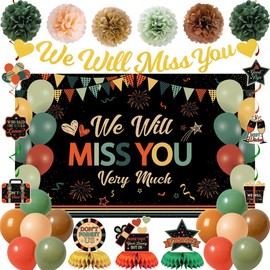 Vlipoeasn Farewell Decorations for Men Women, Colorful Vintage We Will Miss You Party Set with Backdrop Banner Honeycomb Centerpieces Hanging Swirls, Going Away Farewell Decor