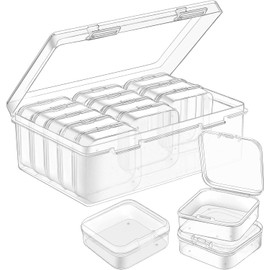 16 pieces small storage boxes (5.5 x 5.5 x 2 cm), mini storage box made of clear plastic with hinged lid for small items, beads, rings, earrings, screws