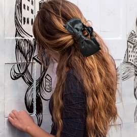 Madison Tyler Silky Satin Hair Bows Rhinestone Tassel Chain for Women| Spring Hair Clip for Women|Hair Ribbons Bow for Girls|Hair Accessories for Ideal Gift for Birthday Daily Wear(Black)