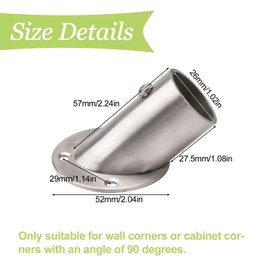 UFURMATE Flange Rod Holder, 2Pcs Stainless Steel 90° Wall Corner Pole Sockets Fixing Pole Wall Brackets Closet Rod Flange Support for Bathroom Wardrobe (26mm/1.02 inch)