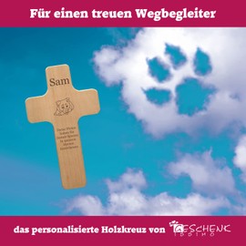 Geschenkissimo Dog Cross, Customisable with Engraving, with Name, Saying, Motif, Wooden Cross for Living or Deceased Dogs as a Dog Sign, Memorial Plaque, Mourning Gift, Grave Decoration, Sayings with Dog