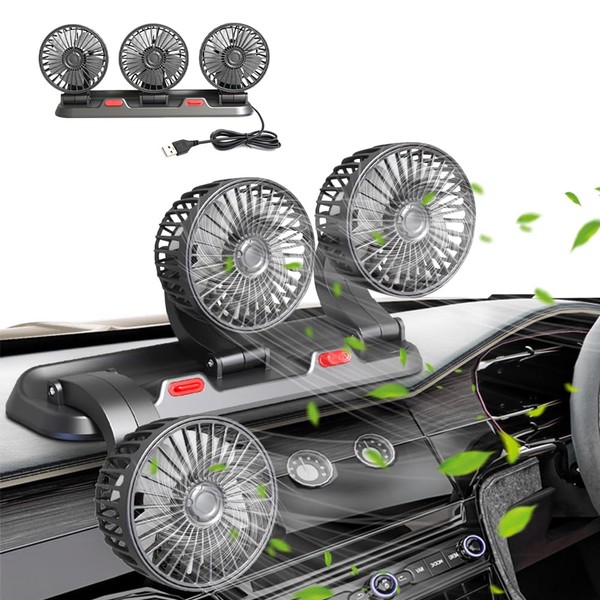 XPJBKC Car Fan, Three-Head USB Fan Car, 12 V Fan,