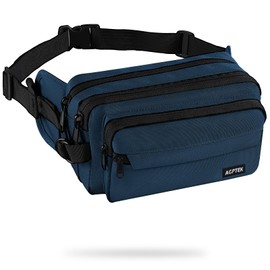 AGPTEK Fanny Pack for Men and Women, Waterproof Waist Pack with 5 Individual Compartments, Waist Bags for Dog Walking, Travel, Hiking and Outdoor Activity, navy, Fashion
