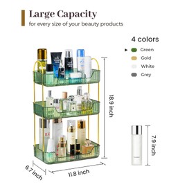 Aveniee Bathroom Counter Organizer, 3 Tier Perfume Skin Care Countertop Storage Shelf, Vanity Makeup Tray for Cosmetic Skincare Lotion,Green