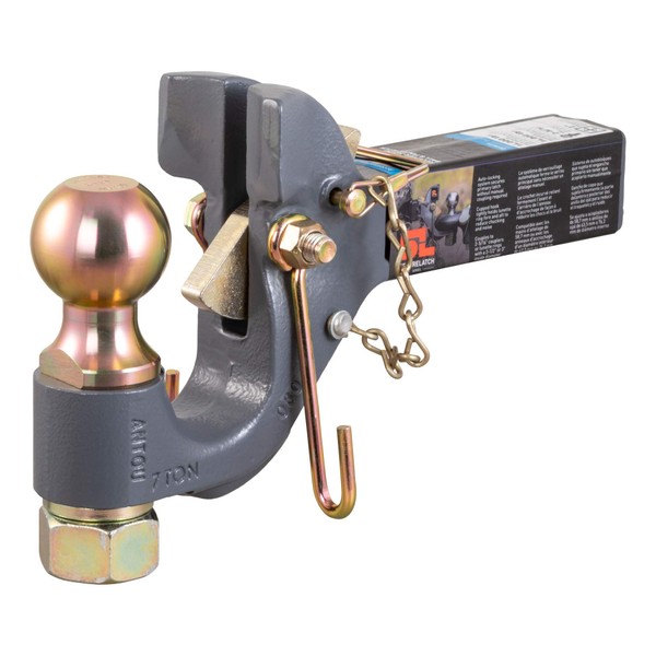 CURT 48406 SecureLatch Receiver-Mount 2-5/16-Inch Ball and Pintle Hitch Combination, 2-in Shank, 14,000 Pounds, BATTLESHIP GREY FINISH