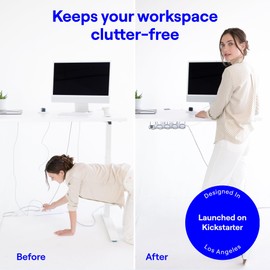 CarryUp Under Desk Cable Tray, No Drill Wire Management Clamp, Computer Cord Organizer for Under Desk, Rack Cable Hider & Holder, Cord Keepers for Home Office Organization, Cream, Powder Coated Metal