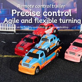 Hotfree 1/64 Mini RC Flatbed Truck, 2.4GHz Alloy Transporter Model with Movable Tailboard, App Control & Remote Control Tow Truck, 3-Speed Adjustable, USB-C Rechargeable, Indoor Outdoor Racing Toy, Fun Birthday Gift for Kids, Boys and Dad:_WHITE (Dual controller)