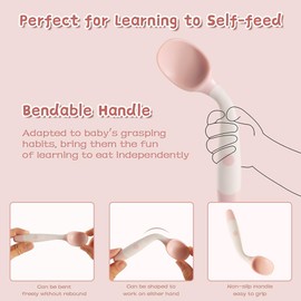 Toddler Spoons and Forks Set Bendable Baby Utensils Set Self-Feeding Silverware for Kids Infants Children with Travel Case Gum Friendly Food Grade Dishwasher Safe(Pink+Purple, 2 Set)