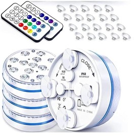 Zhongkaifa underwater light with remote control, RGB multi color changing waterproof LED underwater light pond lighting pool lighting for vase base party, christmas, swimming pool, wedding (4 pcs)