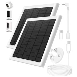 8W Solar Panel for Ring Camera, 2-Pack Solar Panel Charger Compatible with Ring Stick Up Cam Battery, Spotlight Cam Battery, Includes Barrel Plug to USB-C Adapter, IP65 Waterproof, 10ft Cable
