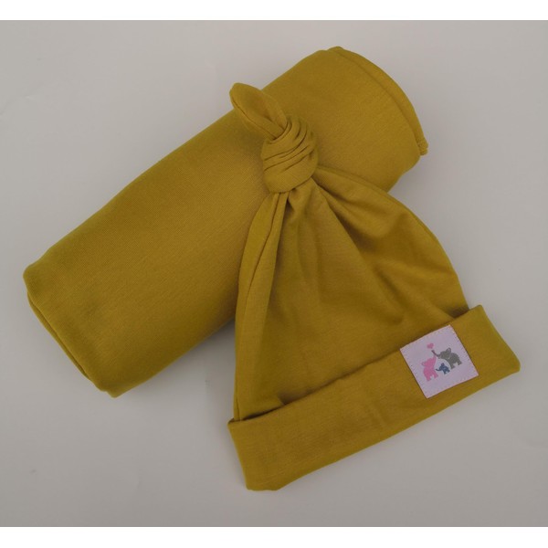 valsonix Swaddle Blanket and Hat Set for Newborn, Mustard Yellow