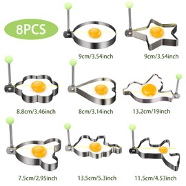 Fried Egg Mould, Pack of 8 Pancake Shape Egg Ring, Fried Egg Moulds with Folding Handles and Oil Brush, Fried Egg Mould, Egg Ring, Non-Stick Fried Egg Moulds for Omelets, Fried Eggs, Meatloaf
