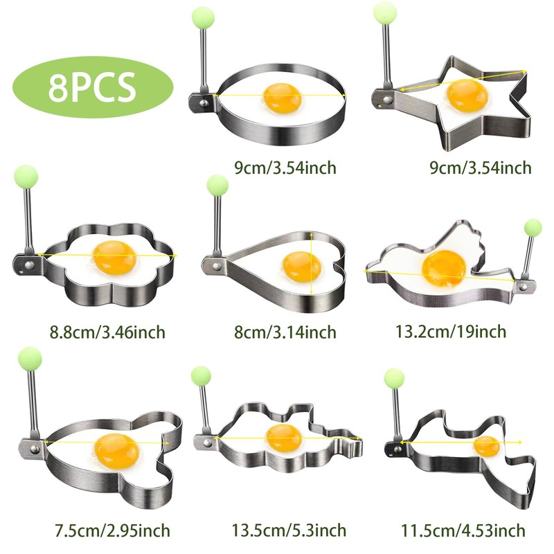 Fried Egg Mould, Pack of 8 Pancake Shape Egg Ring,
