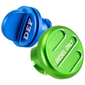 ROMELACK Magnetic Billet Aluminum Green Diesel Fuel Cap & Blue DEF Caps Compatible with Dodge Ram 1500 2500 3500 2019-2023