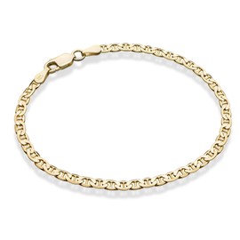 Miabella 18K Gold Over Sterling Silver Italian 3mm, 4mm Solid Diamond-Cut Mariner Link Chain Bracelet for Men Women, Made in Italy (3mm - Length 7.5 Inches)