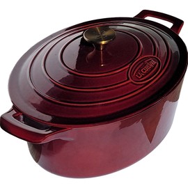 La Cuisine Enameled Cast Iron Oval Dutch Oven Casserole Dish Pot with Lid 5 QT Internal Matte Black Enamel Coating, Cranberry, Gold-Plated Stainless Steel Lid Handle, Oven Safe